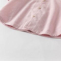 Dave&Bella Boys Summer Solid Color Linen Shirt Short Pant Set