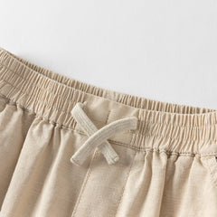 Dave&Bella Boys Summer Solid Color Linen Shirt Short Pant Set