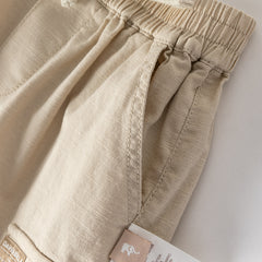 Dave&Bella Boys Summer Solid Color Linen Shirt Short Pant Set