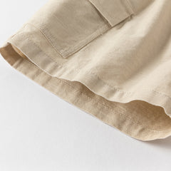 Dave&Bella Boys Summer Solid Color Linen Shirt Short Pant Set