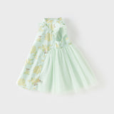 Dave&Bella Toddler Girls Summer Green Floral Chinese-style Breathable A-line Mesh Dress