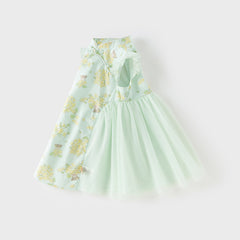 Dave&Bella Toddler Girls Summer Green Floral Chinese-style Breathable A-line Mesh Dress