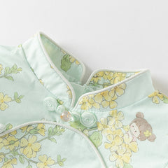 Dave&Bella Toddler Girls Summer Green Floral Chinese-style Breathable A-line Mesh Dress