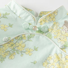 Dave&Bella Toddler Girls Summer Green Floral Chinese-style Breathable A-line Mesh Dress