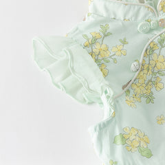 Dave&Bella Toddler Girls Summer Green Floral Chinese-style Breathable A-line Mesh Dress