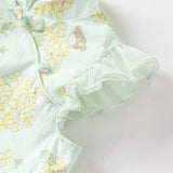 Dave&Bella Toddler Girls Summer Green Floral Chinese-style Breathable A-line Mesh Dress