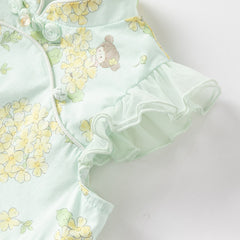 Dave&Bella Toddler Girls Summer Green Floral Chinese-style Breathable A-line Mesh Dress