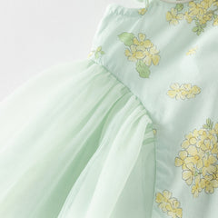 Dave&Bella Toddler Girls Summer Green Floral Chinese-style Breathable A-line Mesh Dress