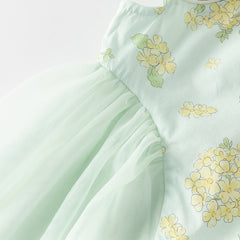 Dave&Bella Toddler Girls Summer Green Floral Chinese-style Breathable A-line Mesh Dress