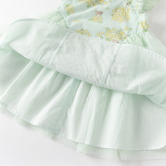 Dave&Bella Toddler Girls Summer Green Floral Chinese-style Breathable A-line Mesh Dress