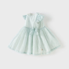 Dave&Bella Girls Summer Bow Tie Green Cotton Dress