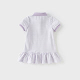 Dave&Bella Girls Summer Cotton Purple Plaid Polo Cute College Dress