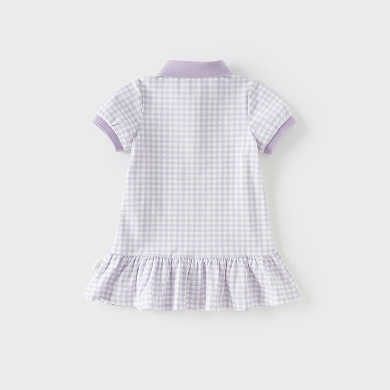 Dave&Bella Girls Summer Cotton Purple Plaid Polo Cute College Dress