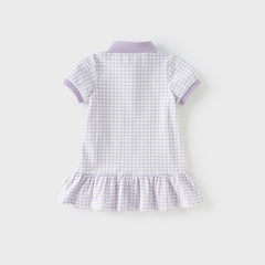 Dave&Bella Girls Summer Cotton Purple Plaid Polo Cute College Dress