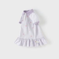 Dave&Bella Girls Summer Cotton Purple Plaid Polo Cute College Dress