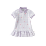 Dave&Bella Girls Summer Cotton Purple Plaid Polo Cute College Dress