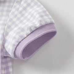 Dave&Bella Girls Summer Cotton Purple Plaid Polo Cute College Dress