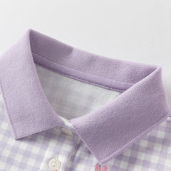 Dave&Bella Girls Summer Cotton Purple Plaid Polo Cute College Dress