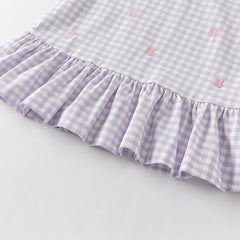 Dave&Bella Girls Summer Cotton Purple Plaid Polo Cute College Dress