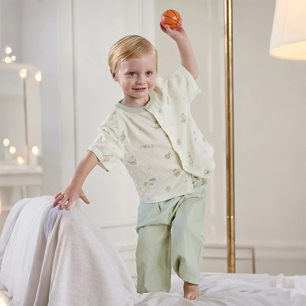 Dave&Bella Toddler Boys/Girls Grey Green/Orange Pink Indoor Comfortable Print Pajamas