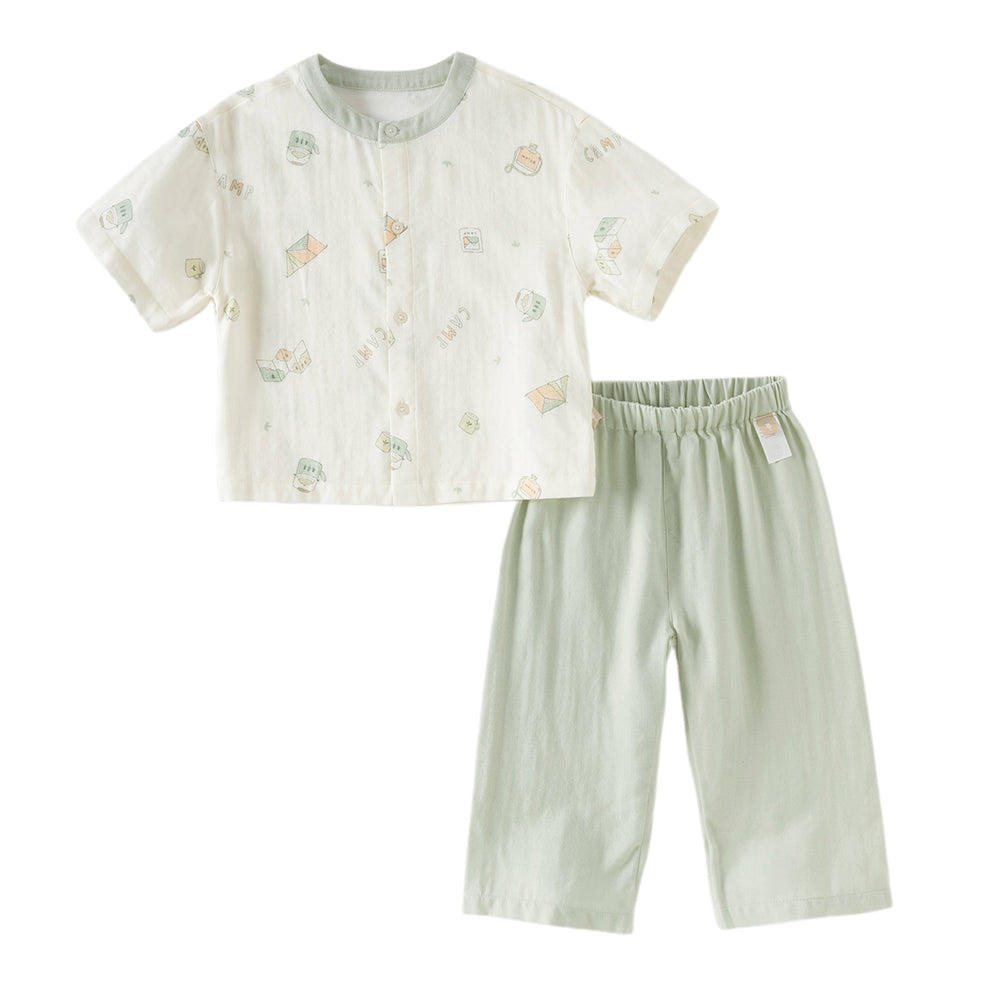 Dave&Bella Toddler Boys/Girls Grey Green/Orange Pink Indoor Comfortable Print Pajamas