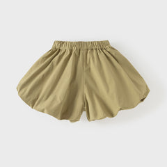 Dave&Bella Summer Kids Girls Cute Green/Apricot Breathable Cotton Paperbag Waist Shorts