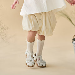 Dave&Bella Summer Kids Girls Cute Green/Apricot Breathable Cotton Paperbag Waist Shorts