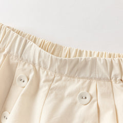 Dave&Bella Summer Kids Girls Cute Green/Apricot Breathable Cotton Paperbag Waist Shorts