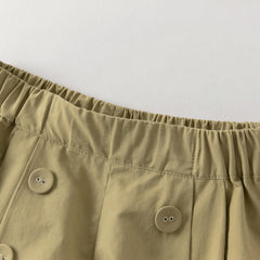 Dave&Bella Summer Kids Girls Cute Green/Apricot Breathable Cotton Paperbag Waist Shorts