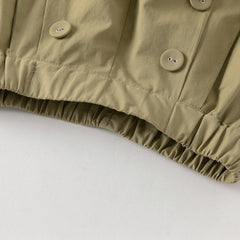 Dave&Bella Summer Kids Girls Cute Green/Apricot Breathable Cotton Paperbag Waist Shorts