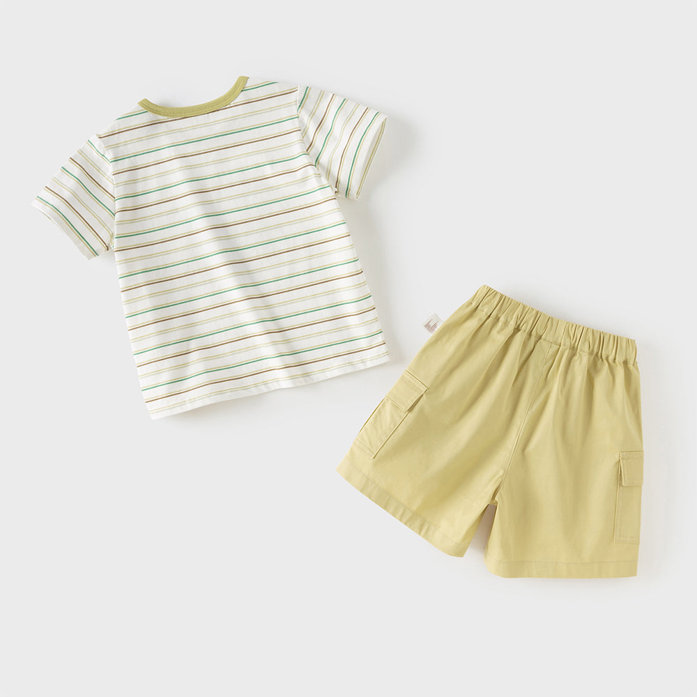 Dave&Bella Toddler Boys Summer Casual Yellow Striped Comfortable Outfit Sets