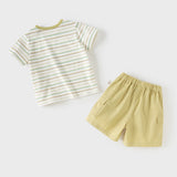 Dave&Bella Toddler Boys Summer Casual Yellow Striped Comfortable Outfit Sets