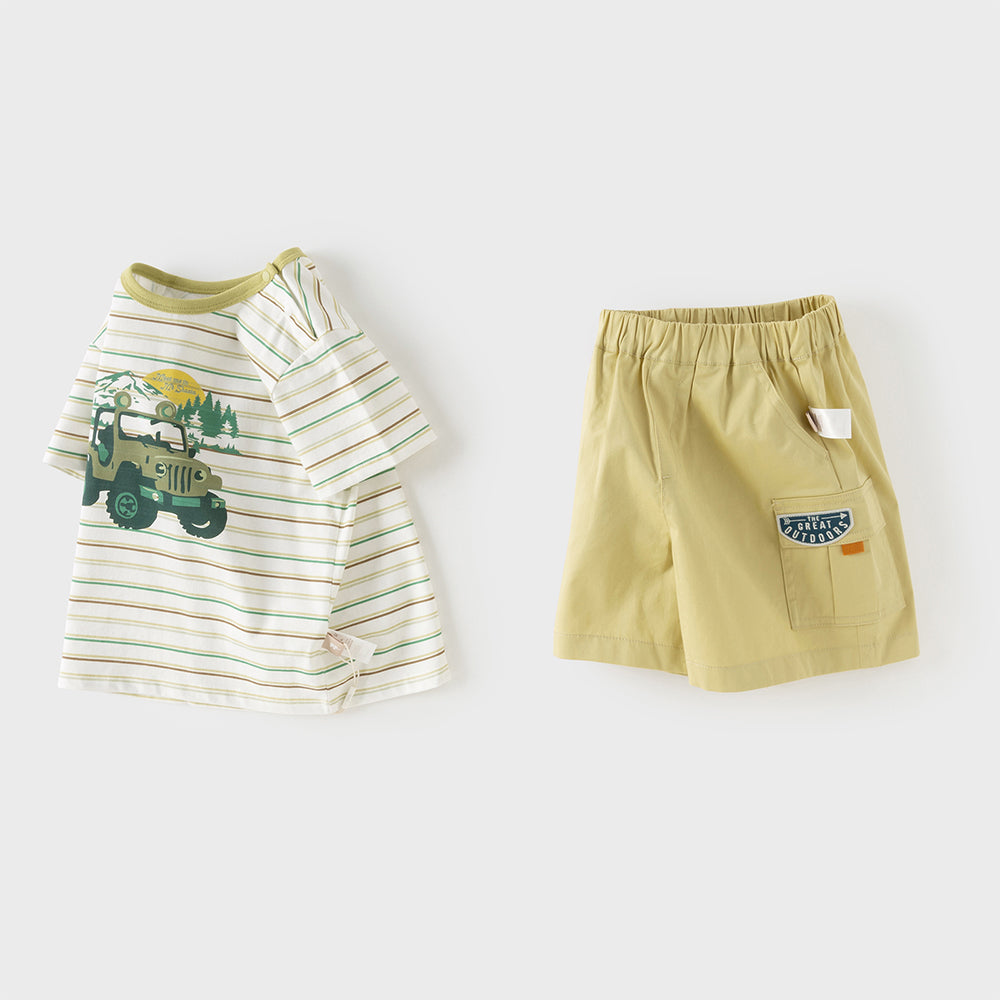 Dave&Bella Toddler Boys Summer Casual Yellow Striped Comfortable Outfit Sets