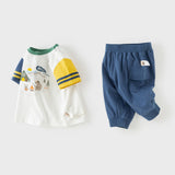 Dave&Bella Toddler Boys Summer Casual Blue Short Sleeve Cotton Comfortable Outfit Sets