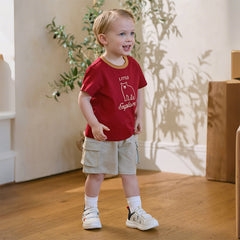 Dave&Bella Toddler Boys Summer Dark Red Comfortable Cotton Daily Short Sleeve T-shirts