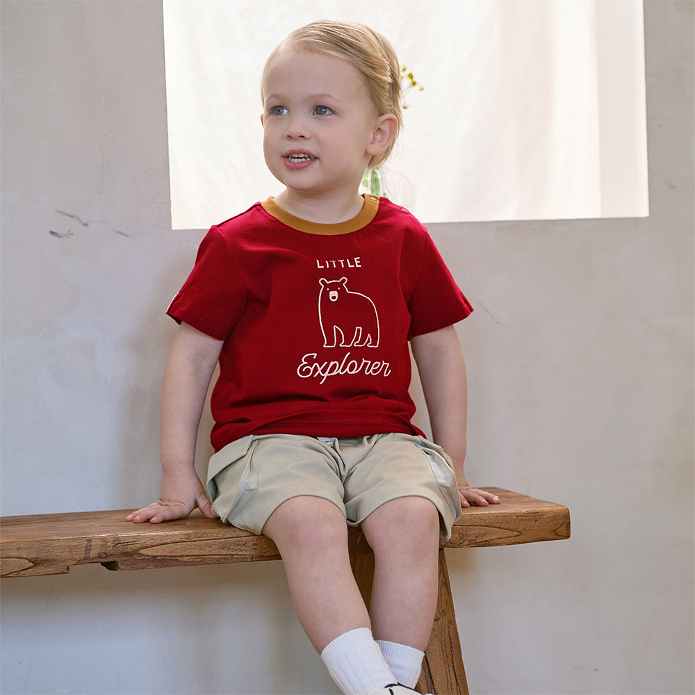 Dave&Bella Toddler Boys Summer Dark Red Comfortable Cotton Daily Short Sleeve T-shirts