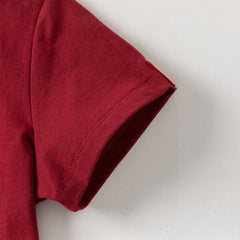 Dave&Bella Toddler Boys Summer Dark Red Comfortable Cotton Daily Short Sleeve T-shirts