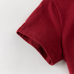 Dave&Bella Toddler Boys Summer Dark Red Comfortable Cotton Daily Short Sleeve T-shirts