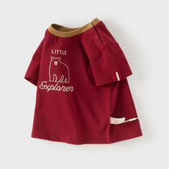 Dave&Bella Toddler Boys Summer Dark Red Comfortable Cotton Daily Short Sleeve T-shirts