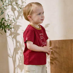 Dave&Bella Toddler Boys Summer Dark Red Comfortable Cotton Daily Short Sleeve T-shirts