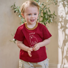 Dave&Bella Toddler Boys Summer Dark Red Comfortable Cotton Daily Short Sleeve T-shirts