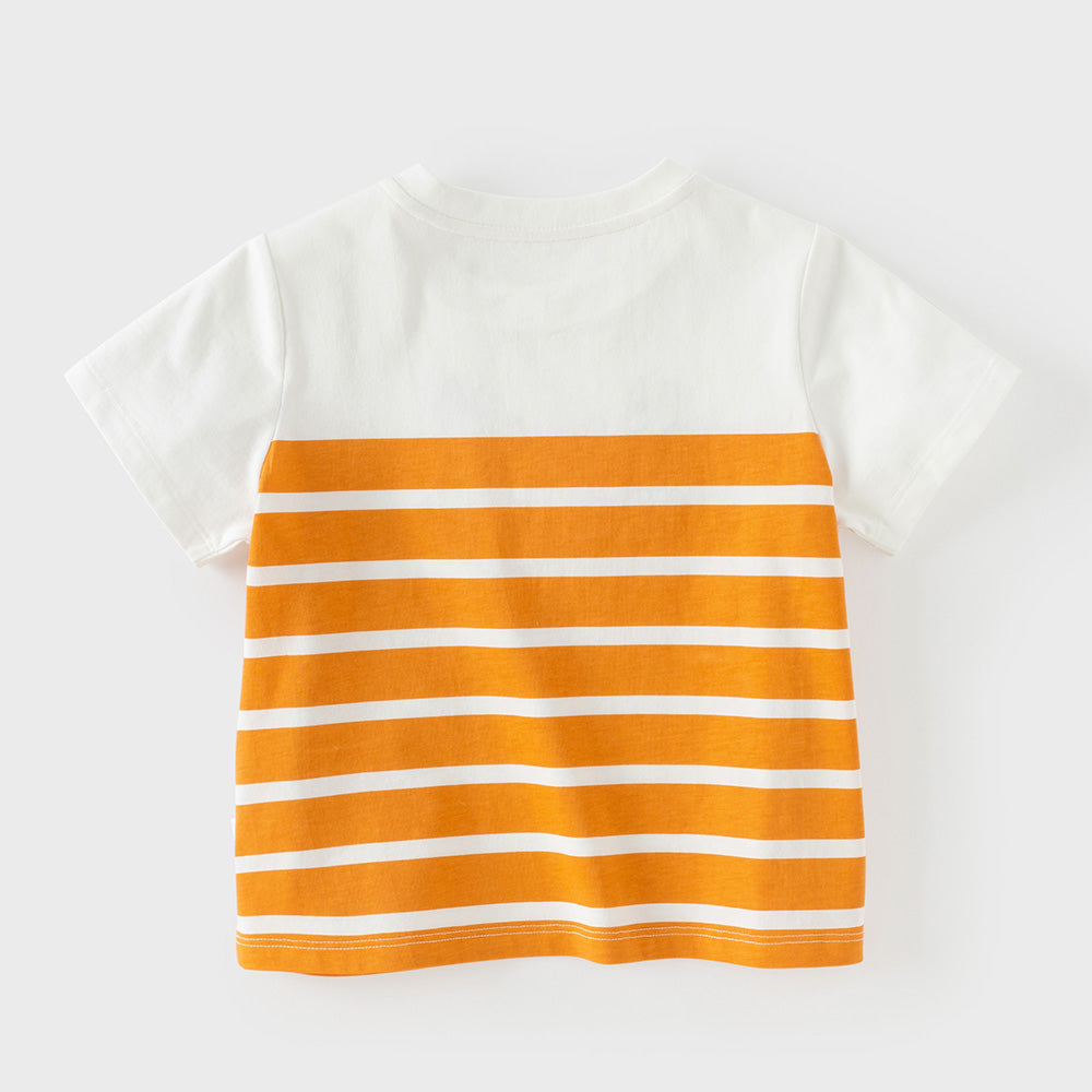 Dave&Bella Summer Toddler Boys Yellow White Striped Cute Crab Print Cotton Soft T-Shirt