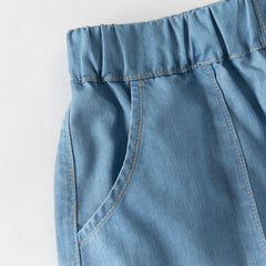 Dave&Bella Summer Toddler Boys Fashion Denim Blue Straight-leg Comfortable Jean Shorts