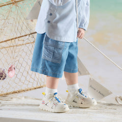 Dave&Bella Summer Toddler Boys Fashion Denim Blue Straight-leg Comfortable Jean Shorts