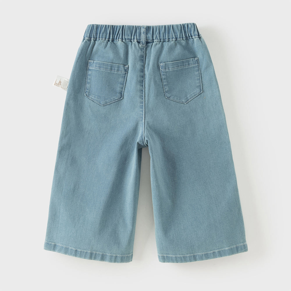 Dave&Bella Toddler Girls Summer Stylish Denim Blue Straight-leg Wide Lightweight Jeans