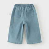 Dave&Bella Toddler Girls Summer Stylish Denim Blue Straight-leg Wide Lightweight Jeans