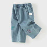 Dave&Bella Toddler Girls Summer Stylish Denim Blue Straight-leg Wide Lightweight Jeans