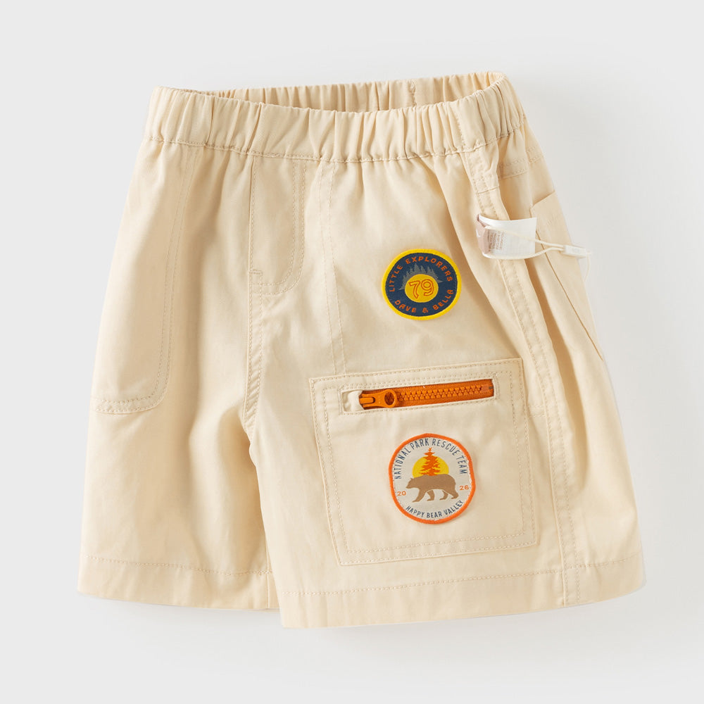 Dave&Bella Summer Toddler Boys Khaki  Embroidery Casual Comfortable Straight-leg Shorts