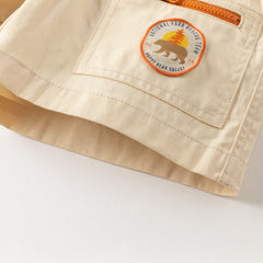 Dave&Bella Summer Toddler Boys Khaki  Embroidery Casual Comfortable Straight-leg Shorts
