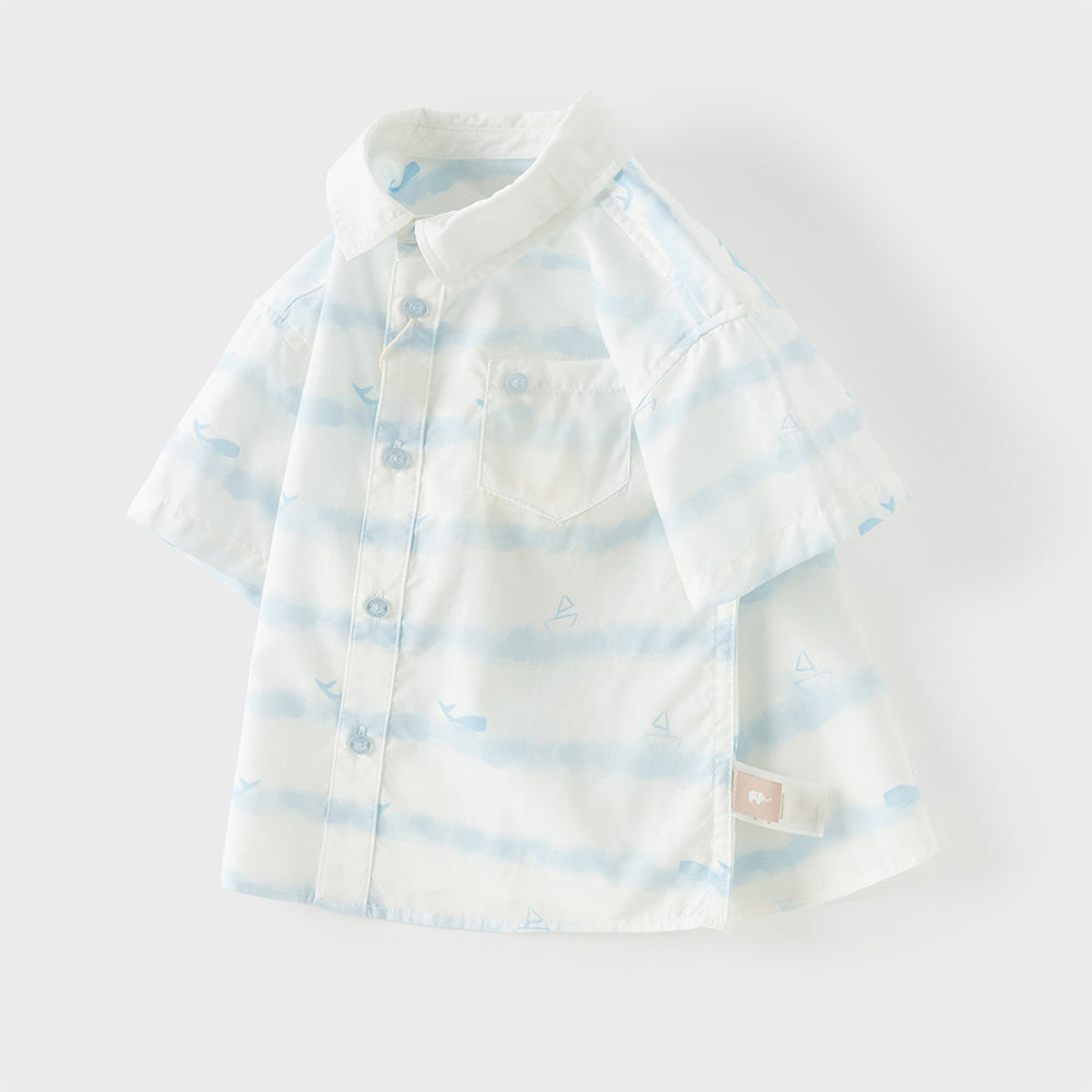 Dave&Bella Toddler Boys Summer Elegant Blue College-style Comfortable Shirts
